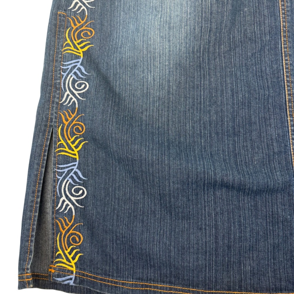 Denim d Gree 16W Embroidered Western Maxi Skirt Dark Wash Blue Side Slit Studded - Picture 14 of 14